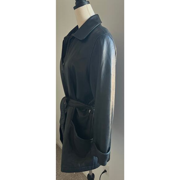 Adler Collection Women’s Black Leather Real Lamb Zip Up Belted Jacket Coat Sz M - Picture 2 of 15